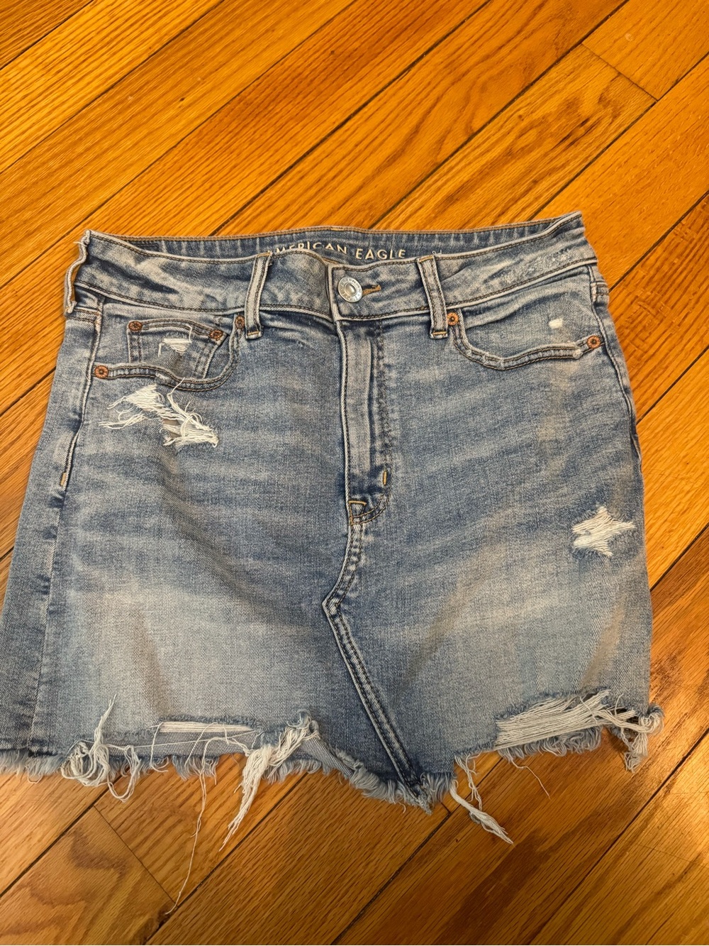 American Eagle Outfitters Light Blue Distressed Denim Mini Skirt